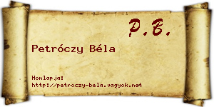 Petróczy Béla névjegykártya